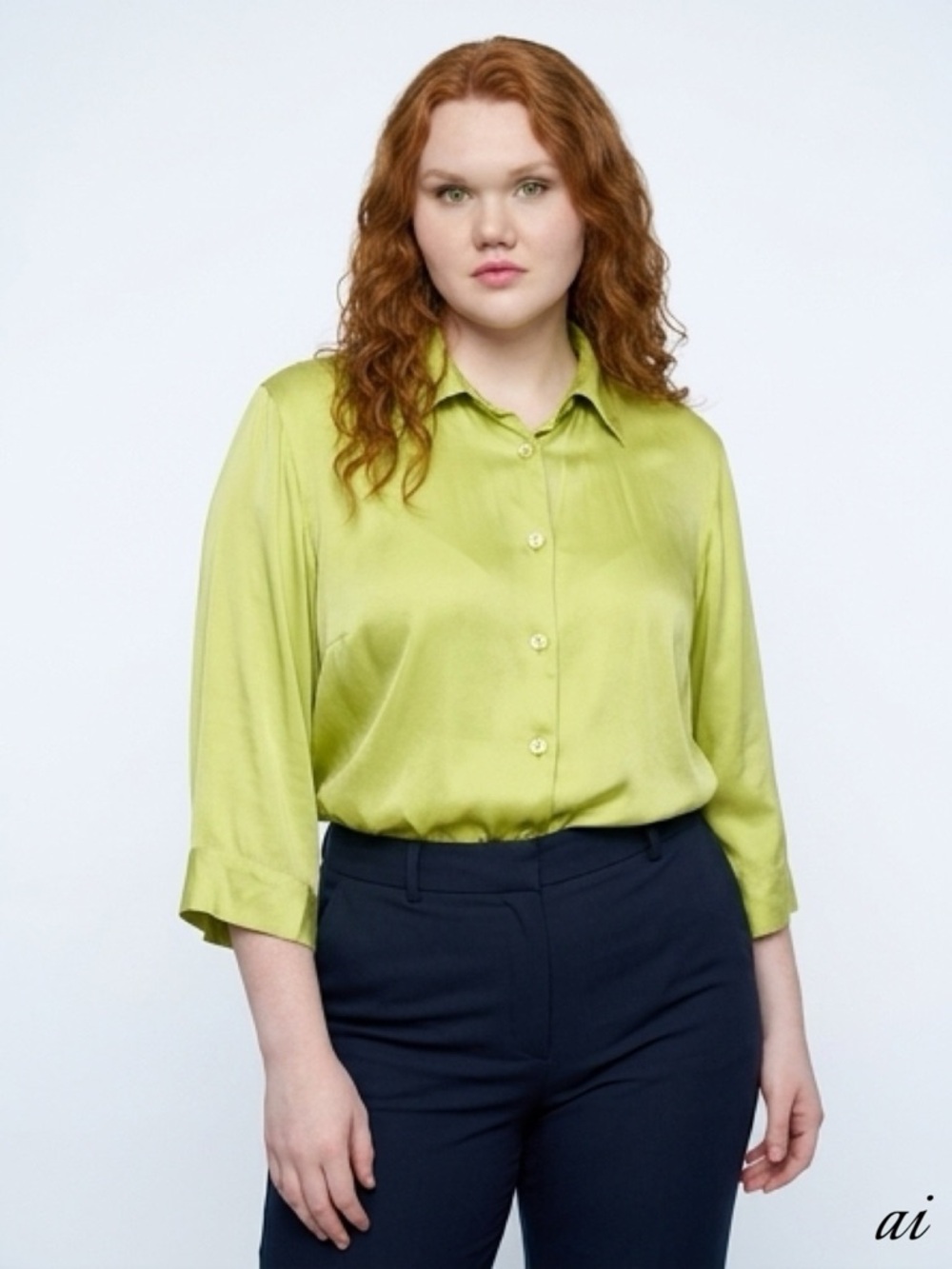 Karen Arnold Silk Button Down Green Blouse Size 1X